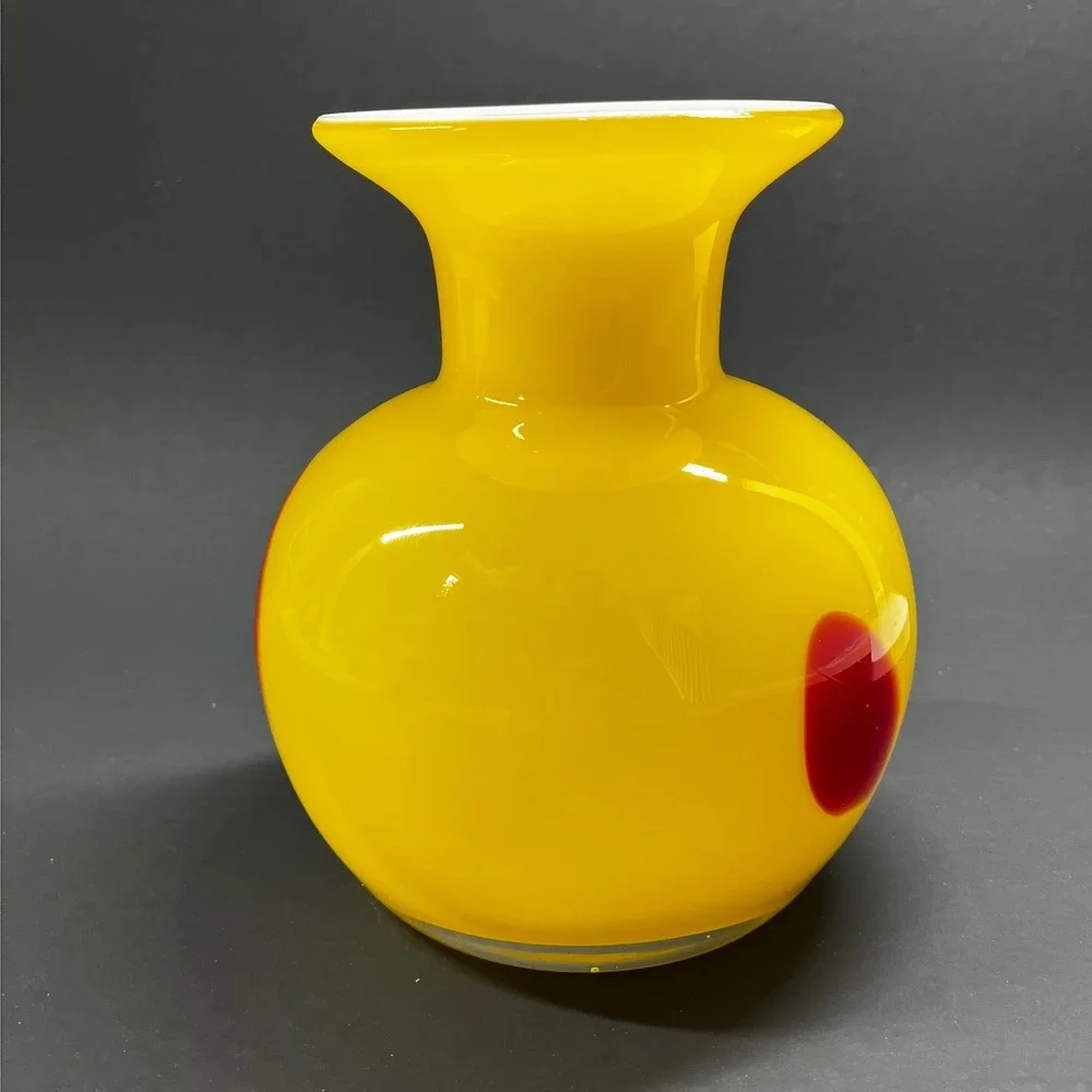 Modern Murano Style Sommerso Art Glass Vase - Yellow & Red Cased Glass 6